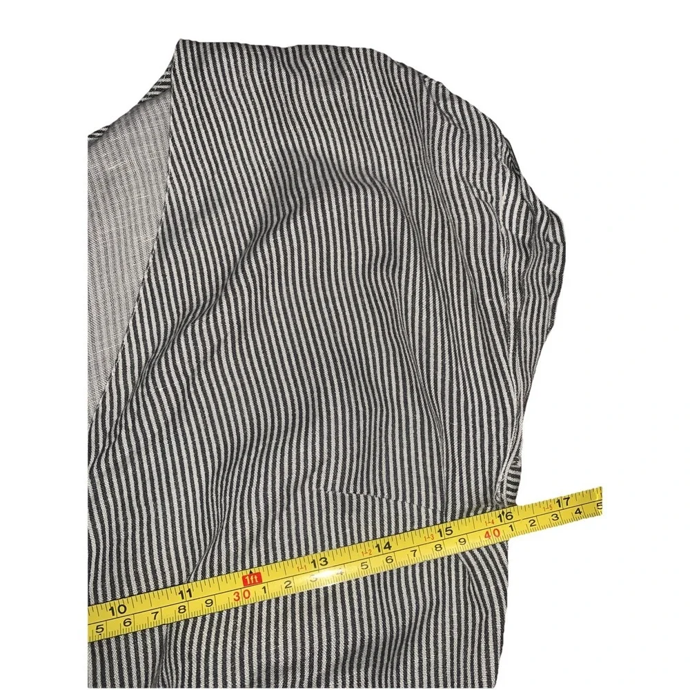 MANGO Striped Romper S/4 Linen Blend Button‎ Gray White Belted V Neck Cap Sleeve